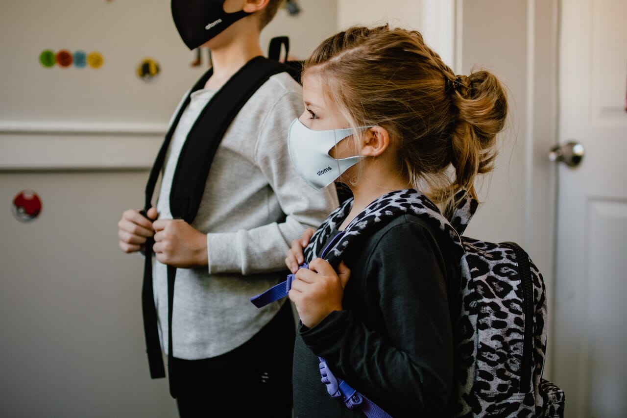 Kids ready for school wearing safety masks during the COVID-19 Pandemic